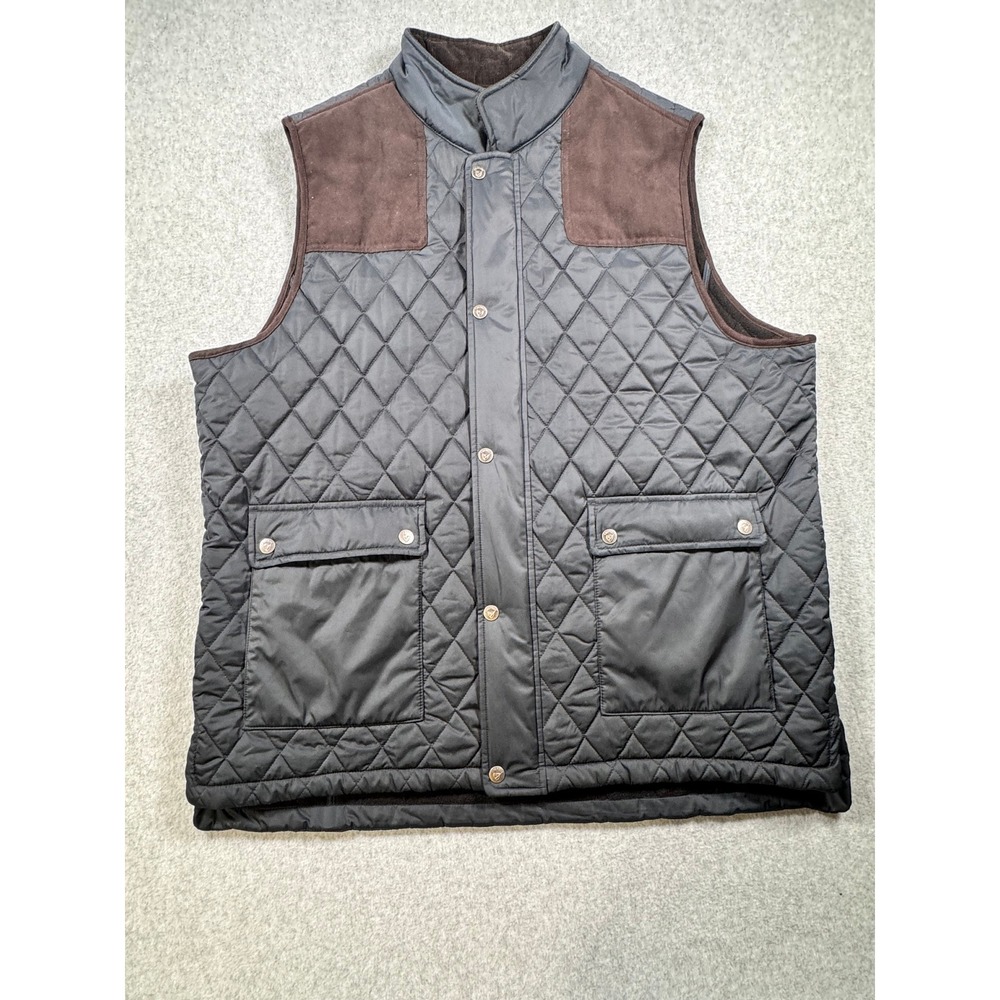 Daniel Cremieux Mens Quilted Vest Navy Blue Brown Suede Trim Full Zip XL